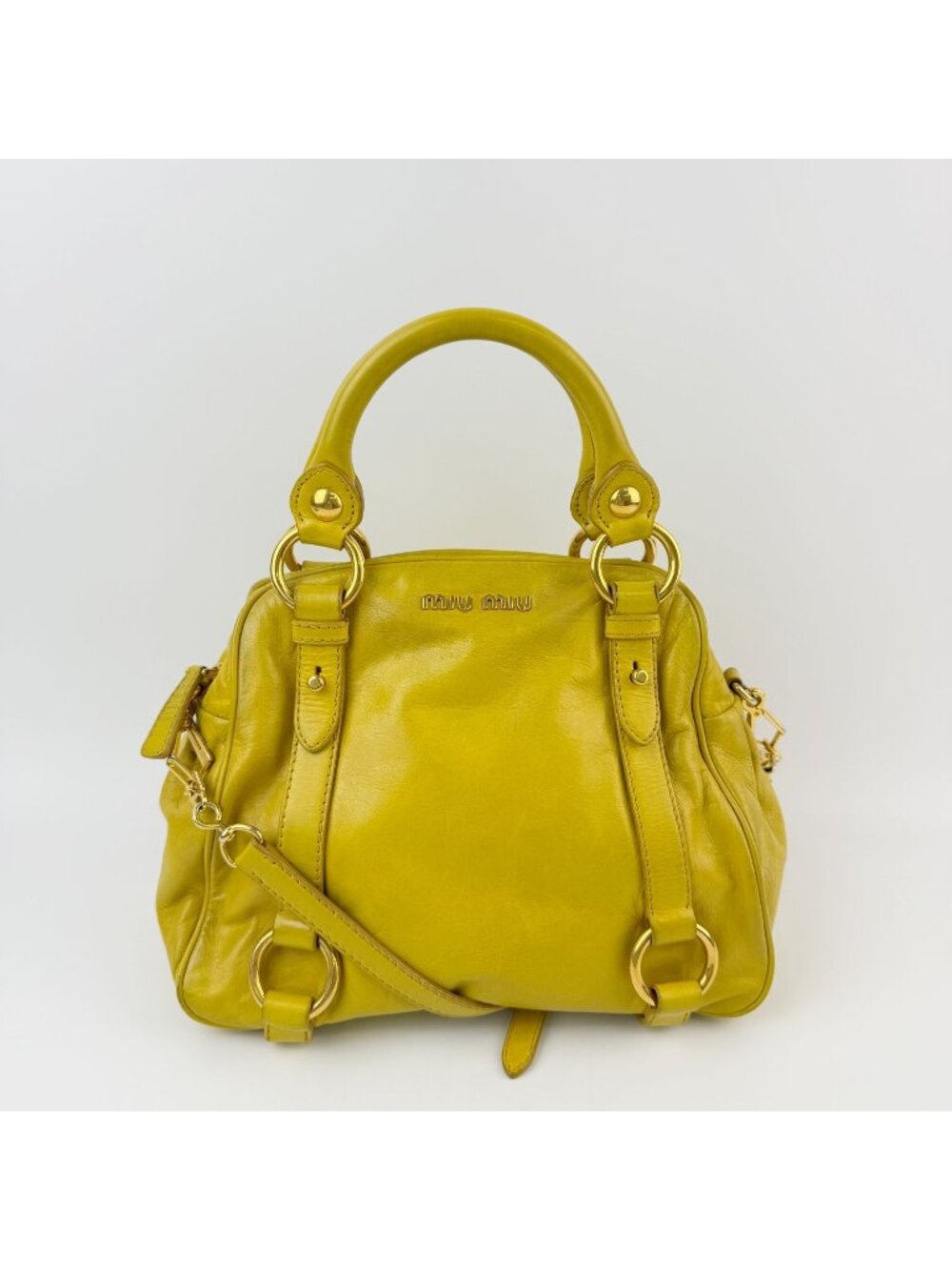 Miu Miu Vitterolux Gathered 2-Way Shoulder Bag Leather Yellow Gold Vintage